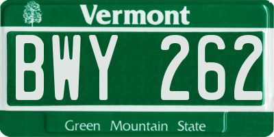 VT license plate BWY262