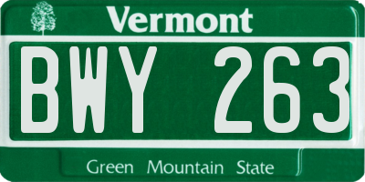 VT license plate BWY263