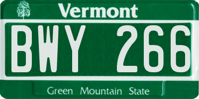 VT license plate BWY266