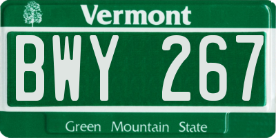 VT license plate BWY267