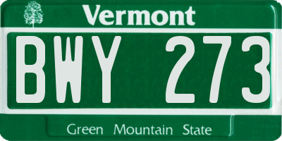 VT license plate BWY273