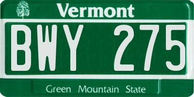 VT license plate BWY275