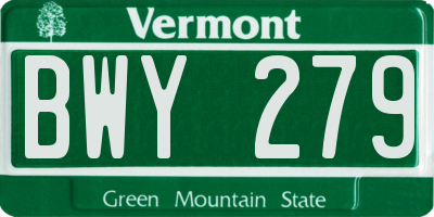 VT license plate BWY279