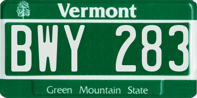 VT license plate BWY283