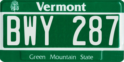VT license plate BWY287