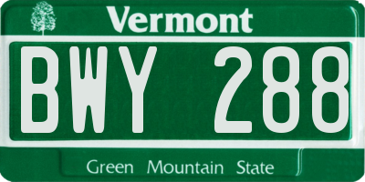 VT license plate BWY288
