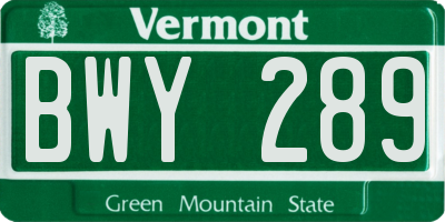 VT license plate BWY289