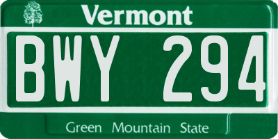 VT license plate BWY294