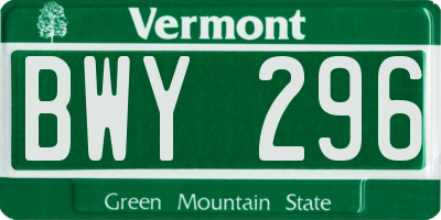 VT license plate BWY296