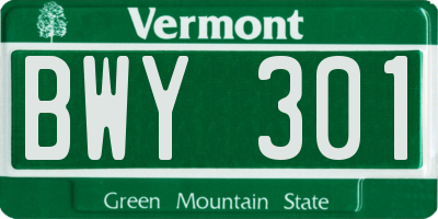 VT license plate BWY301