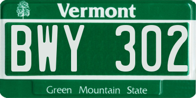 VT license plate BWY302