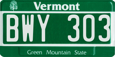VT license plate BWY303