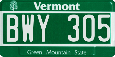 VT license plate BWY305