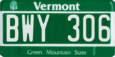 VT license plate BWY306