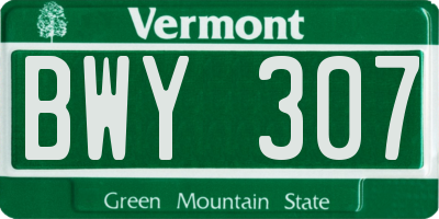 VT license plate BWY307