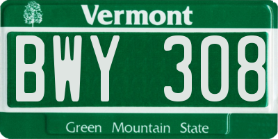 VT license plate BWY308