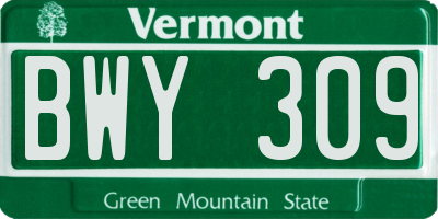 VT license plate BWY309