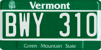 VT license plate BWY310