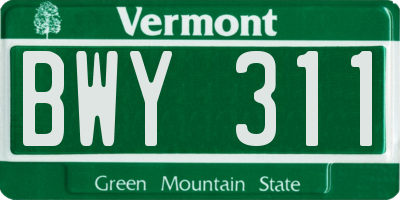 VT license plate BWY311