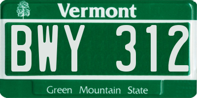 VT license plate BWY312