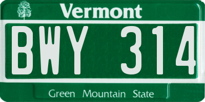 VT license plate BWY314