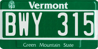 VT license plate BWY315