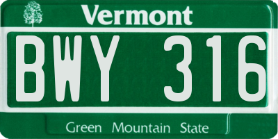 VT license plate BWY316