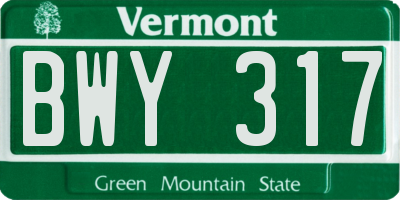 VT license plate BWY317