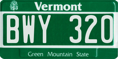 VT license plate BWY320