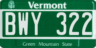 VT license plate BWY322