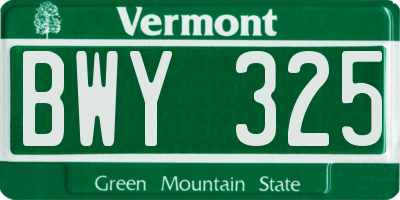 VT license plate BWY325