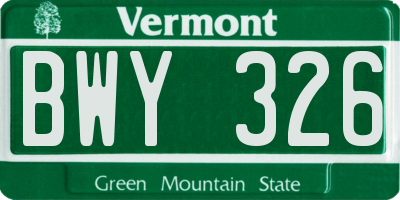 VT license plate BWY326