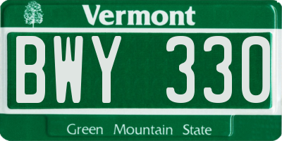 VT license plate BWY330