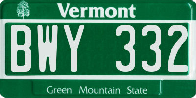 VT license plate BWY332