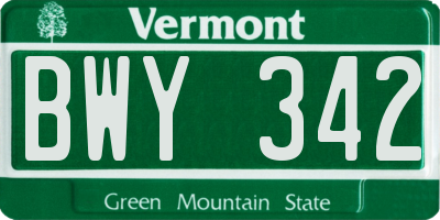 VT license plate BWY342