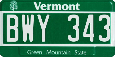 VT license plate BWY343