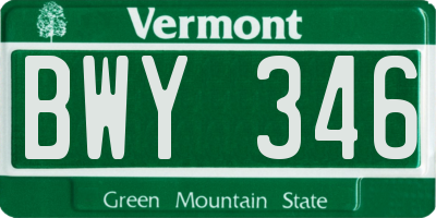VT license plate BWY346