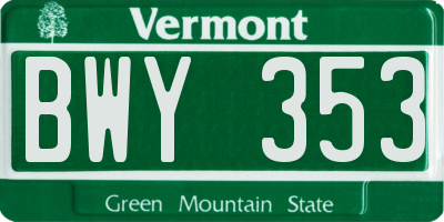 VT license plate BWY353