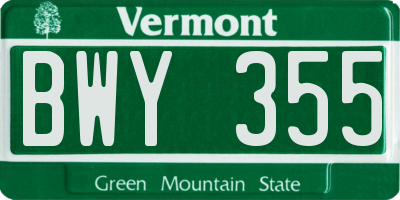 VT license plate BWY355