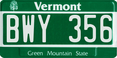 VT license plate BWY356