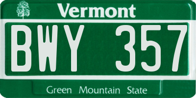 VT license plate BWY357