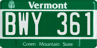 VT license plate BWY361