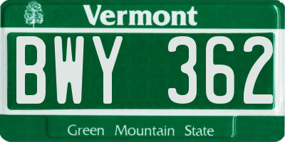 VT license plate BWY362