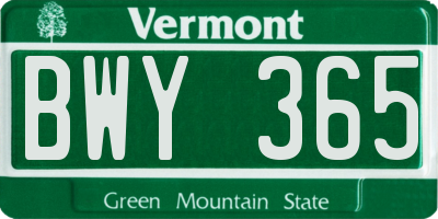 VT license plate BWY365