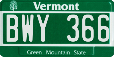 VT license plate BWY366