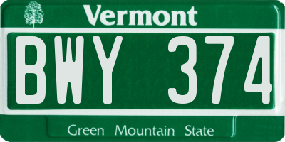 VT license plate BWY374