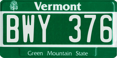 VT license plate BWY376