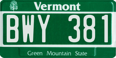VT license plate BWY381