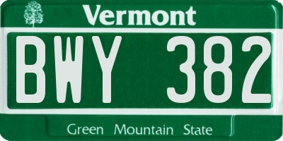 VT license plate BWY382