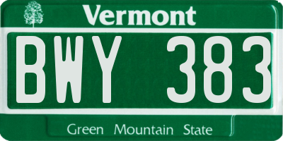 VT license plate BWY383